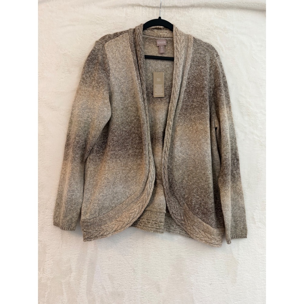 Chico's Spacedye Cable Cardigan NWT Size 3 XL Texas Ombre Open Front Sweater